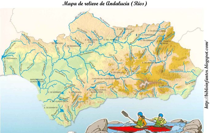 Mapa relieve de Andalucía (Ríos)